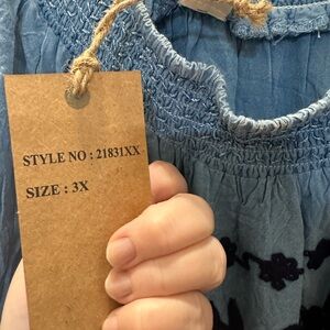 Riviera Sun Women Blue Chambray Tunic Dress Embroidered Size 1X Coastal Cowgirl